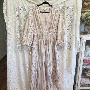 Stunning Nordstrom Signature Striped Cotton Summer Dress Elastic Waist Large
